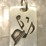 Jazz Pendant Carved and Oxidized Hat, Notes and Rest Symbol in Silver