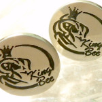 Round Cufflinks with King Bee Logo Carved and Oxidized Solid 14k